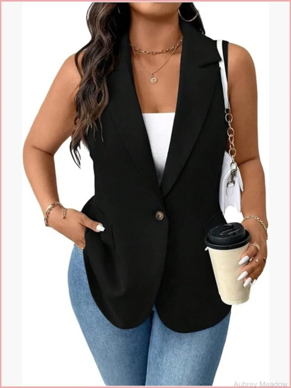 Plus Size Sleeveless Open Front Blazer Vest Jacket Business Casual Office